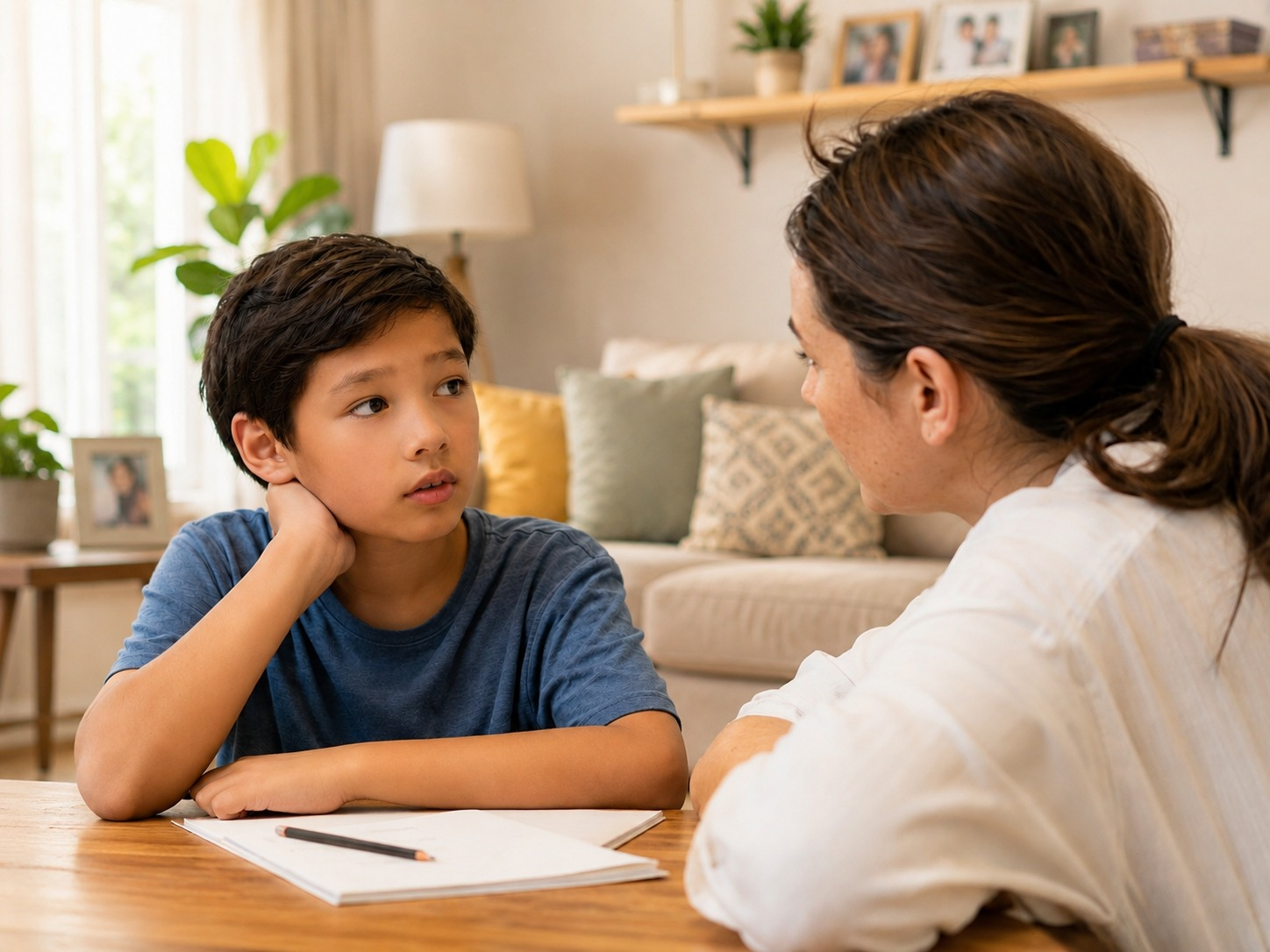A parent listening to their child at home